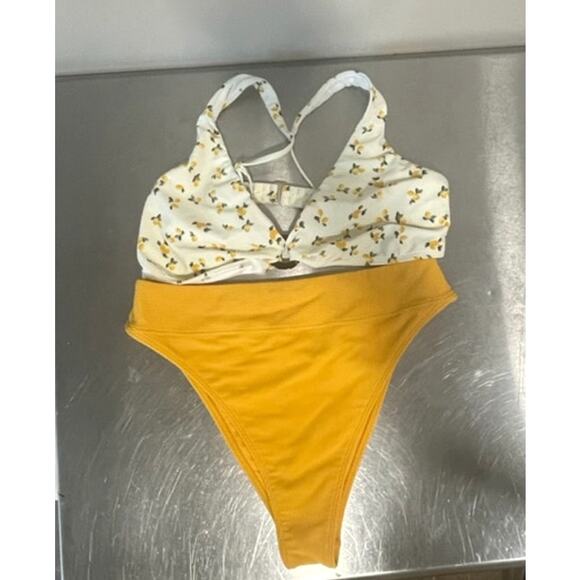 Abercrombie & Fitch Bikini Yellow Lemon Print High Waist Swimsuit Sz L - Picture 15 of 15